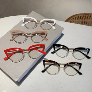 Vintage Cat-Eye Semi-Metal Eyeglasses Anti-Blue Light Women