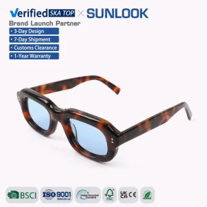 Vintage Chunky Rectangular Acetate Sunglasses with CR39 Gradient Lenses and UV Protection