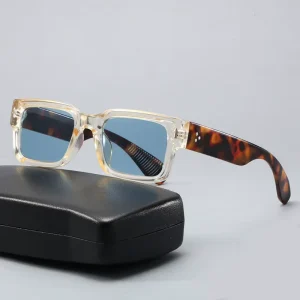 Vintage Chunky Square Sunglasses with Clear Frame and Tortoise Temples UV400