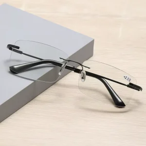 Vintage Eyeglass Frames Square Metal Reading Glasses Photochromic Anti Blue Light Glasses