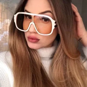Vintage Large Frame Goggle Black Yellow Shades One Piece Oversized Sunglasses for Women Men Square Beige Sun Glasses Female