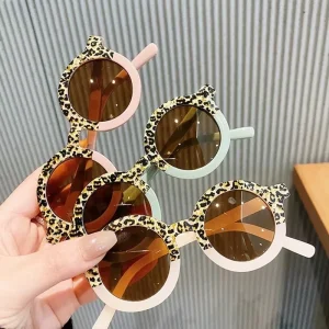 Vintage Leopard-Frame Round UV400 Kids Sunglasses