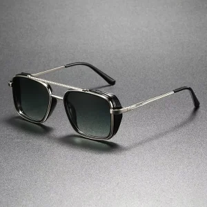 Vintage Men’s Square Sunglasses with Double Metal Beam Bridge and UV400 Protection