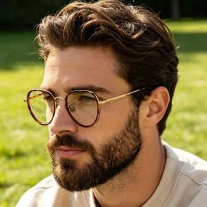 Vintage Octagon Acetate and Metal Optical Eyeglass Frames Anti-Blue Light Prescription Glasses