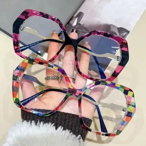 Vintage Oversized Square Rainbow Metal Anti-Blue-Light Computer Glasses for Women