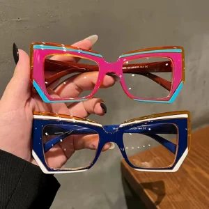 Vintage Patchwork Cat Eye Anti Blue Light Glasses Vintage Women’s Glasses Fashion Art Polygonal Eyewear Optical Frame