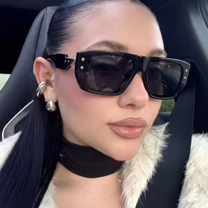 Vintage Rectangle Steampunk Thick-Frame Oversized Sunglasses for Men and Women