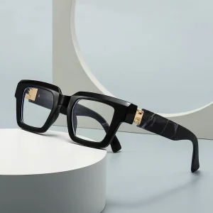 Vintage Rectangle Two Color Cat Eye Metal Frame Glasses Small Square Brand Print Anti Blue Light UV400 Protection Diamond Face