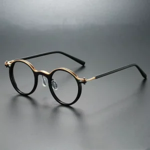 Vintage Round Metal Reading Eyeglass Frames with Blue-Blocking Lenses
