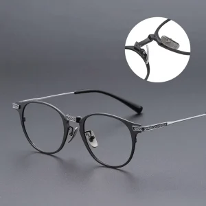 Vintage Round Titanium Eyeglasses Frame Premium Black Metal Retro Style Eyewear Prescription Myopia Optical Glasses for Men