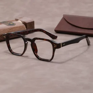 Vintage Square Anti-Blue Light Reading Glasses for Men with Thick Rim Tea Lenses