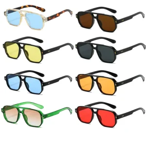 Vintage Summer Sun Protection Square Frame Trendy Uv400 Double Bridge Sunglasses Man Luxury Sunglasses Unisex