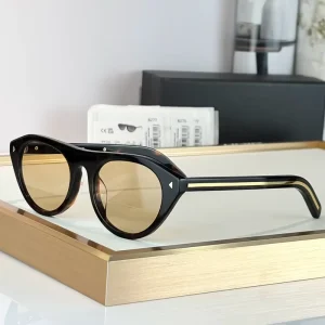 Vintage Sunglasses with Thick Gold Metal Bar UV400 Flat-Top Acetate Frame for Women and Men