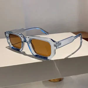 Vintage Thick Square Rectangle Sunglasses for Women and Men Black Frame