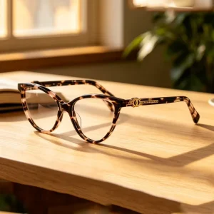 Vintage Tortoise Cat Eye Acetate Eyeglasses Gold Metal Decor Optical Frames Women’s Prescription Eyewear