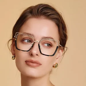WR87317 Women’s Metal TR90 Cat Eye Eyeglass Frames with Anti-Blue Light Blocking and Custom Logo