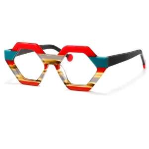 WXJJ YD1275 Newest Women Colorful Fashion Lamination Acetate Irregular Eyeglasses Optical Frames for All Face with Spring Temple