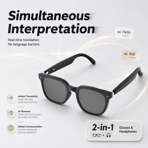 Waterproof Smart Glasses 10m+ Wireless Range Touch Control 180mAh Battery GPT Large Model AI Translation Blue Light Blocking