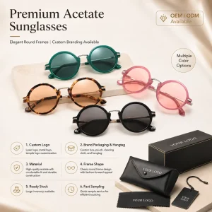 Wenzhou Manufacturer Handmade Acetate Round Sunglasses for Women OEM