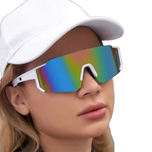 Windproof Sports Sunglasses Fashion Unisex Cycling One Piece Transparent Green UV400 PC Lenses Custom Shades