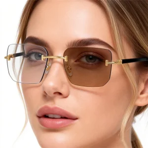 Women Ladies Frameless photochromic glasses unisex anti blue light digital screen eye protection fishing shade 2 in 1