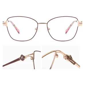 Women Metal Optical Frame Full rim Shape Eyeglasses with Flowers Decorations Fashionable Comfortable Daily Wear