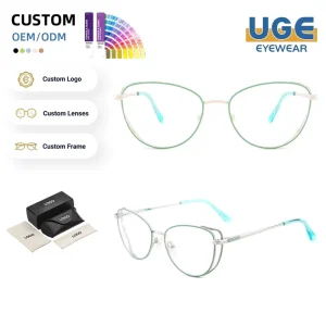Women Optical Glasses Spectacle Trendy Eyewear Pink Cat Eye Eyeglasses Frames Lightweight Thin Minimalist Metal Optical Frames