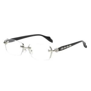 Women’s Anti Blue Light Metal Rimless Reading Glasses Vintage Square Optical Eyewear with HMC Coating Single Vision
