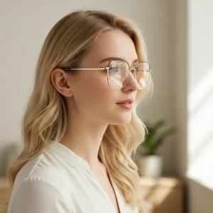 Women’s Big-Size Metal Full-Rim Rectangle Optical Frame for Diamond Face Shapes
