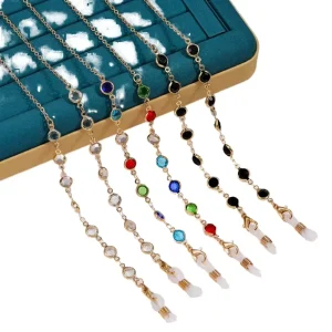 Women’s Black Gemstone Sunglasses Chain and Eyewear Lanyard