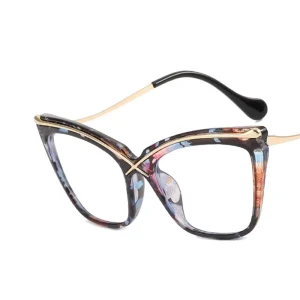 Women’s Cat Eye Eyeglasses with Blue Light Blocking Transparent PC and Metal Frame