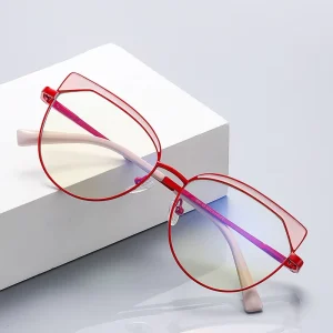 Women’s Cat-Eye Myopia Prescription Glasses, Metal Frame, Anti-Blue-Light, Vintage