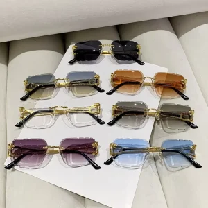 Women’s Cat-Eye Semi-Rimless Metal Frame UV400 PC Lens Sunglasses Red Green Orange Gray