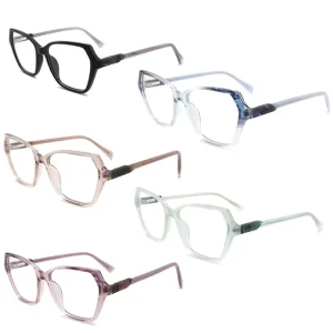 Women’s Cat Eye TR Optical Glasses Frame Colored Acetate Temple with Prescription Myopia LE1085 Eyeglasses