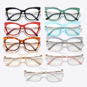 Women’s Cat-Eye TR90 and Metal Prescription Eyeglass Frames, Anti-Blue-Light