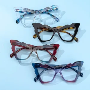 Women’s Cateye Acetate Eyeglass Frames, Rainbow Retro Butterfly Style