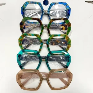 Women’s Customizable Anti-Blue Light Eyeglass Frames in Solid Acetate
