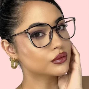 Women’s Full-Rim Square Optical Eyeglass Frame with Blue-Light Blocking for Reading