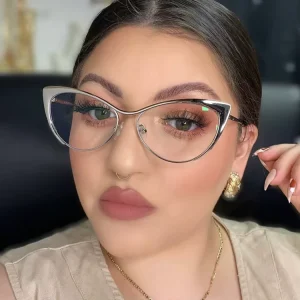 Women’s Gold Metal Cat-Eye Computer Glasses with Blue-Light Blocking Lenses
