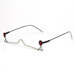 Women’s Half-Frame Eyeglasses with Rhinestone Water-Drop Pendant Decoration Without Lenses