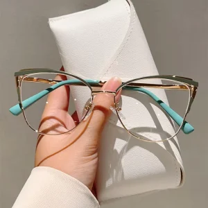 Women’s Metal Butterfly Cat Eye Plain Anti Blue Light Lightweight Full Rim Optical Frames Prescription Ready