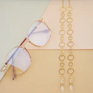 Women’s Metal Circle Eyeglass Neck Strap with Round-Ring Pendant Geometric Pattern