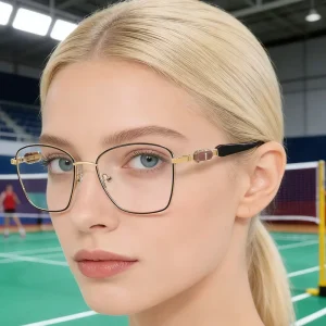 Women’s Metal Square Full Rim Anti Blue Light Optical Glasses With Case For Prescription Lenses
