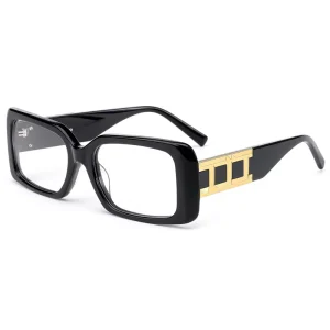 Women’s Prescription Eyeglass Frames, Square Acetate, Metal Decoration