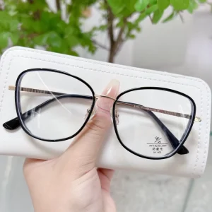 Women’s Prescription Optical Glasses Frames Blue Light Blocking Cat Eye Print with Gold Rim Eyewear