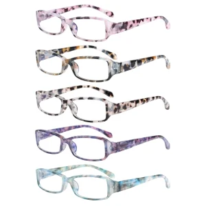 Women’s Rectangle Reading Glasses with Multi-Color Transparent Lenses and Anti-Blue-Light Vision Correction