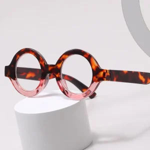 Women’s Retro Round Reading Glasses Leopard-Print Pattern Red Frame