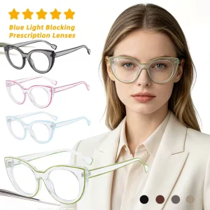 Women’s Retro Transparent Cat-Eye Optical Prescription Glasses Frame, Anti-Blue-Light