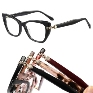 Women’s Rhinestone Acetate Cat-Eye Full-Frame Blue Light Blocking Glasses LE2054