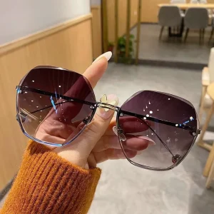 Women’s Rimless Cut-Edge UV400 Sunglasses Gold Lightweight Frame Outdoor
